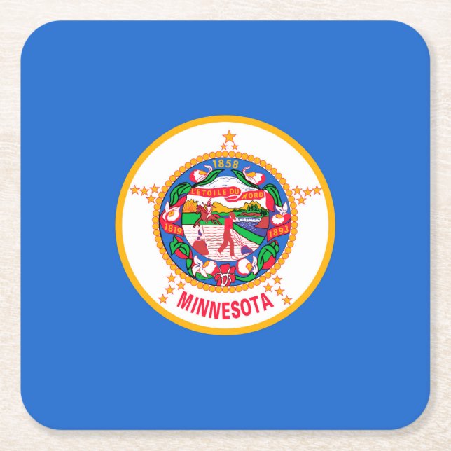 Minnesota State Flag Design Square Paper Coaster (Front)