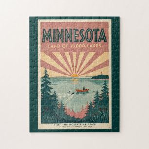 Minnesota State Illustration Travel Art Vintage Jigsaw Puzzle