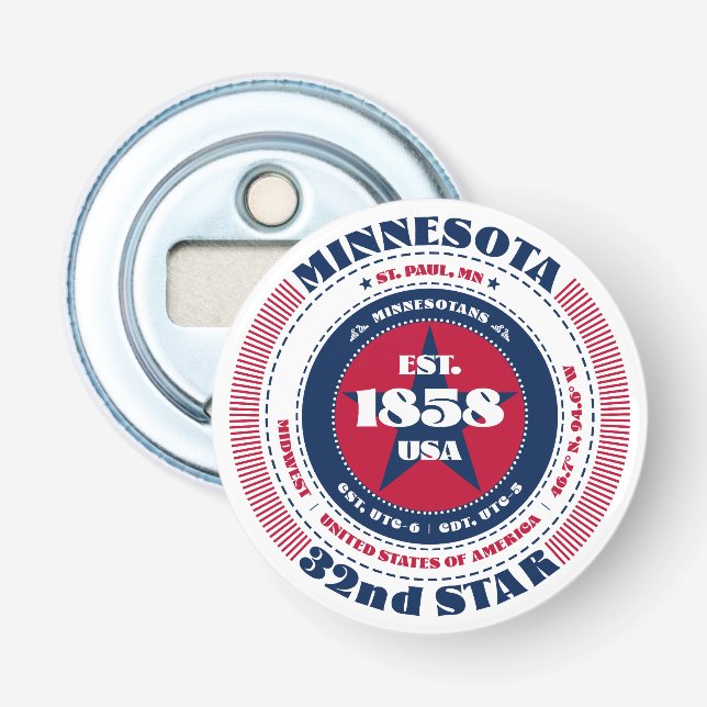 Minnesota State Information Circle Bottle Opener (Front)
