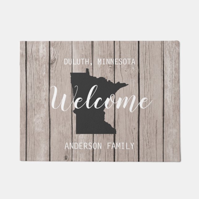 Minnesota State Personalised Welcome Wood Look Doormat (Front)