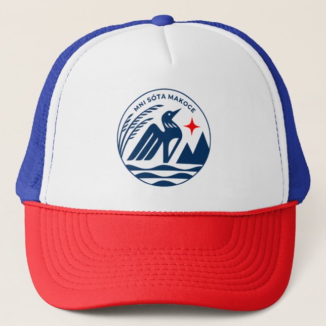 Minnesota State Seal in Blue White & Red Trucker Hat (Front)