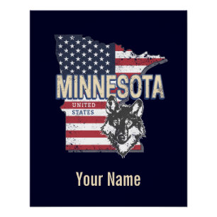 Minnesota State United States Map Vintage USA Poster
