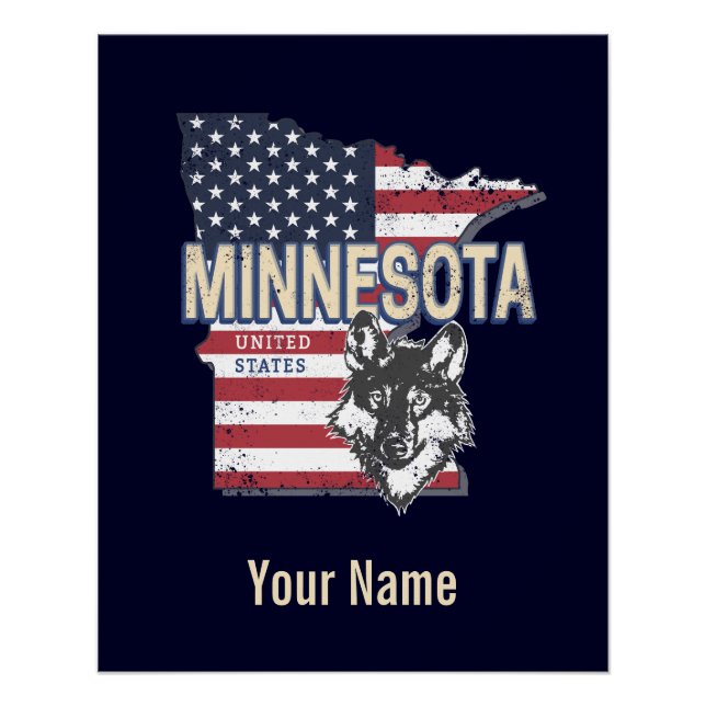 Minnesota State United States Map Vintage USA Poster (Front)