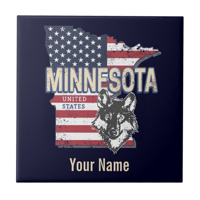 Minnesota State United States Map Vintage USA Tile (Front)