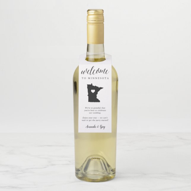 Minnesota State Wedding Welcome Bottle Tag (On Bottle)