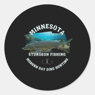 Minnesota Sturgeon Fishing Modern Day Dino Hunting Classic Round Sticker