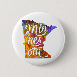 Minnesota US State in watercolor text cut out 6 Cm Round Badge
