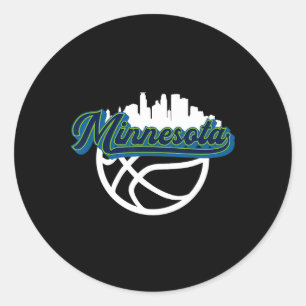 Minnesota Vintage Bysketbyll Script City Skyline F Classic Round Sticker
