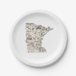 Minnesota Vintage Picture Map Paper Party Plates