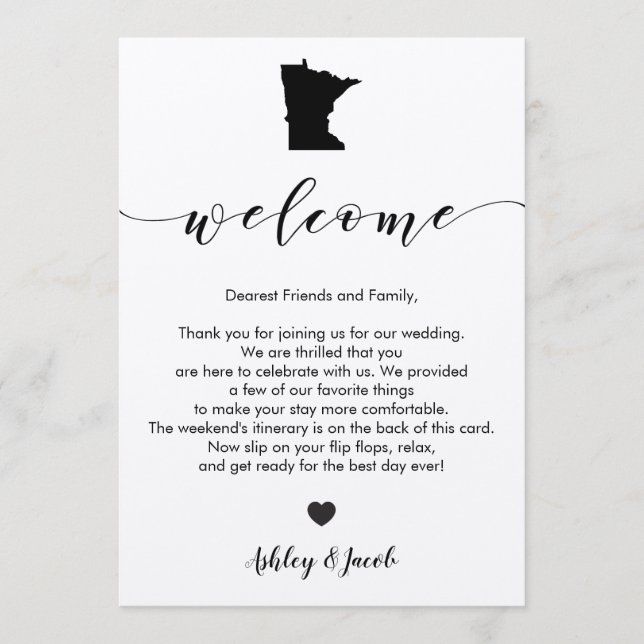 Minnesota Wedding Welcome Letter & Itinerary Card (Front)