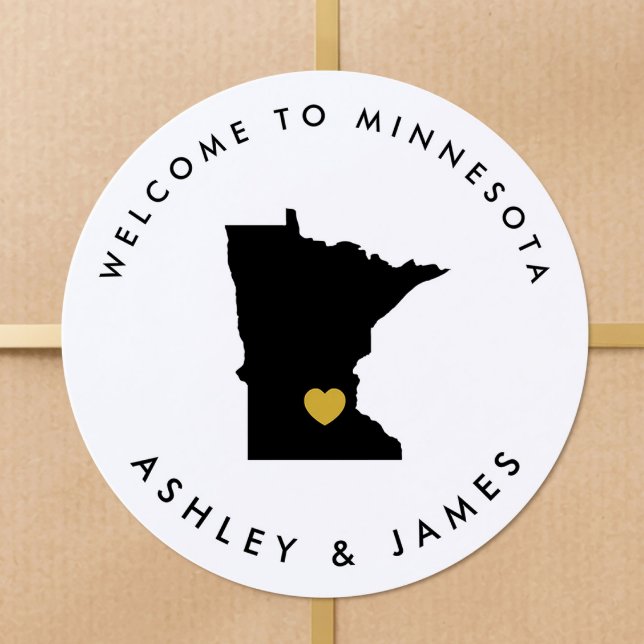 Minnesota Wedding Welcome Sticker Tag, Black, Gold (Creator Uploaded)