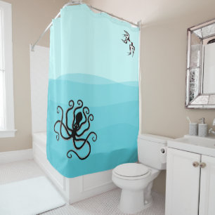 Minoan Style Seascape Octopus & Swallows Shower Curtain