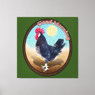 Minorca Rooster Good Morning Vintage Oval Canvas Print