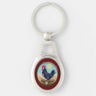 Minorca Rooster Good Morning Vintage Oval Key Ring