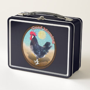 Minorca Rooster Good Morning Vintage Oval Metal Lunch Box
