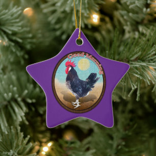 Minorca Rooster Rise and Shine Vintage Oval Ceramic Tree Decoration