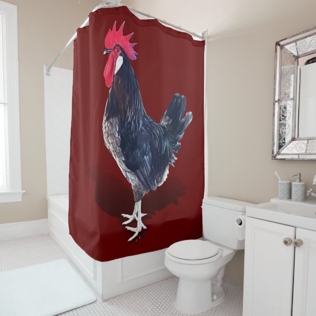 Minorca Rooster Shower Curtain (In Situ)