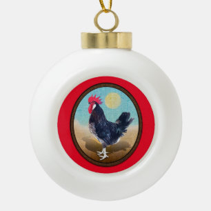 Minorca Rooster Vintage Oval Ceramic Ball Christmas Ornament