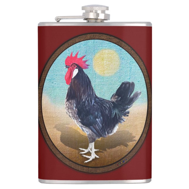 Minorca Rooster Vintage Oval  Hip Flask (Front)