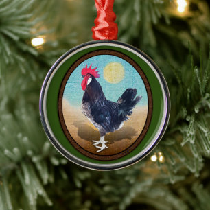 Minorca Rooster Vintage Oval  Metal Tree Decoration