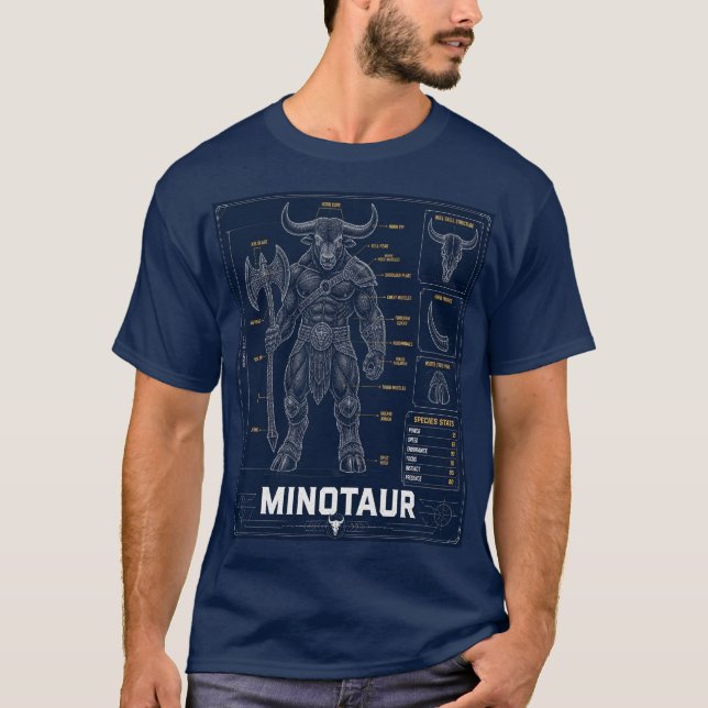 Minotaur Anatomy Mythical Creature Blueprint T-Shirt (Front)