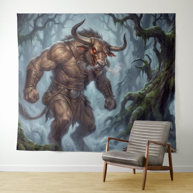 Minotaur Encounter in the Misty Labyrinth Tapestry (In Situ (Horizontal))