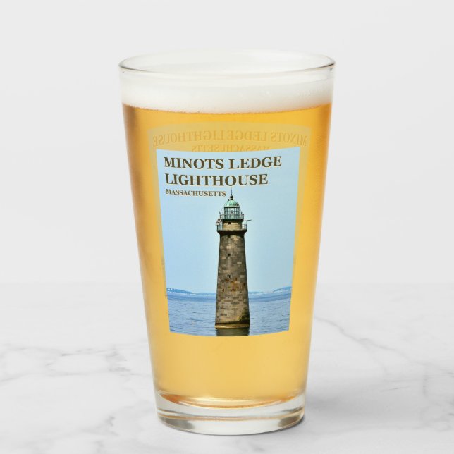 Minots Ledge Lighthouse, Massachusetts Pint Glass (Front Filled)