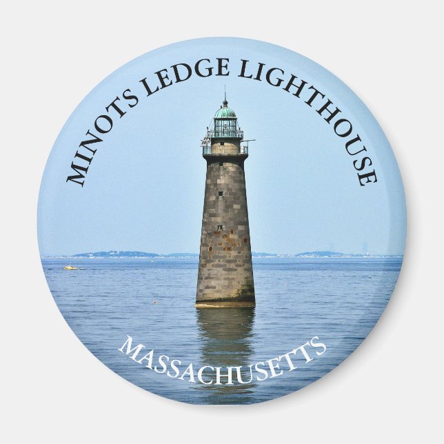 Minots Ledge Lighthouse Massachusetts Round Magnet (Front)