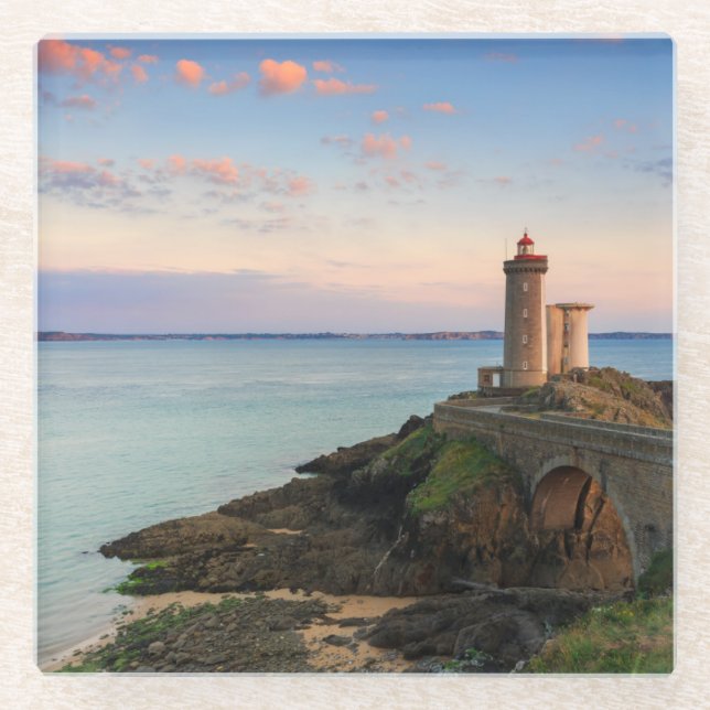 Minou Lighthouse in France Glass Coaster (Front)