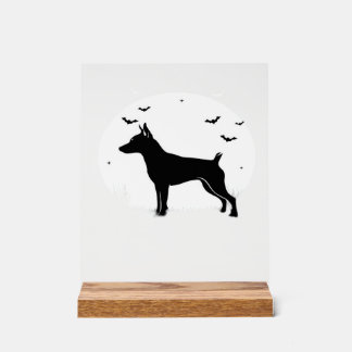 MinPin Dog � Halloween Moon Silhouette Classic T-S Acrylic Sign