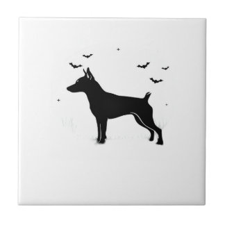 MinPin Dog � Halloween Moon Silhouette Classic T-S Tile