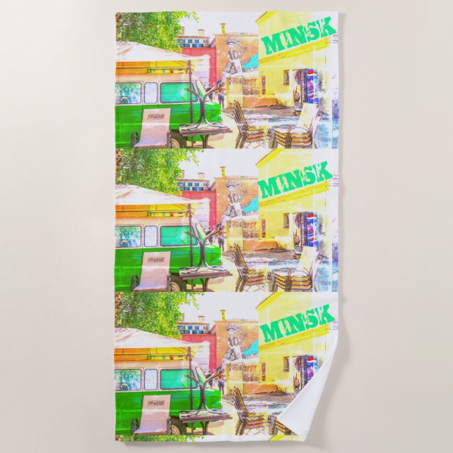 Minsk Belarus Architecture Graffiti Area Beach Towel (Front)
