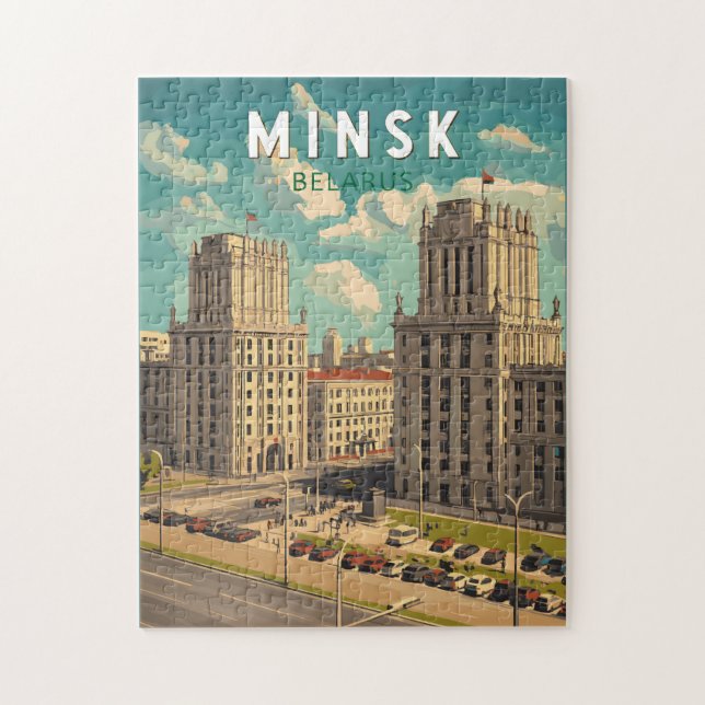 Minsk Belarus Illustration Travel Art Vintage Jigsaw Puzzle (Vertical)