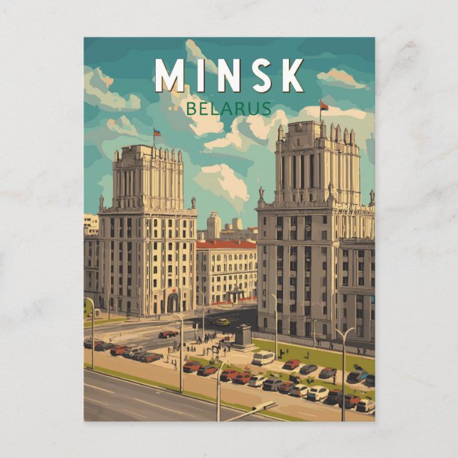Minsk Belarus Illustration Travel Art Vintage Postcard (Front)