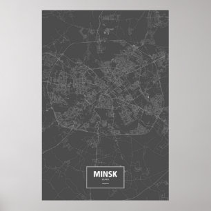 Minsk, Belarus (white on black) Poster