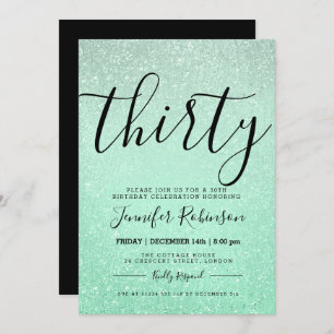 Mint 30th Birthday Simple + Modern Glitter Paint Invitation