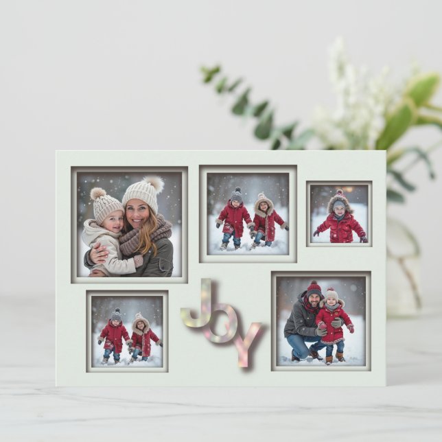 Mint 3D Christmas 5 Photo Family Holiday Card (Standing Front)