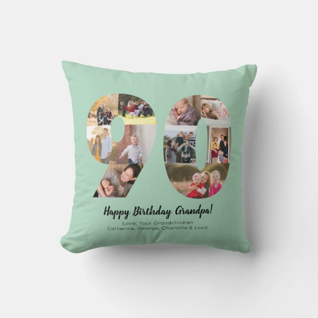 Mint 90th Number Photo Collage Custom Greeting Cushion (Front)
