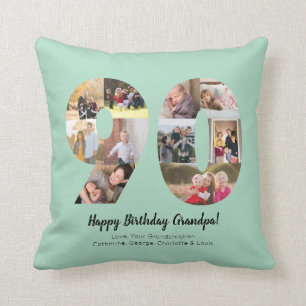 Mint 90th Number Photo Collage Custom Greeting Cushion