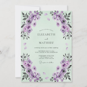 Mint Amethyst Watercolor Wedding Invitation