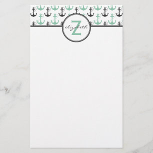 Mint Anchor Monogram Stationery