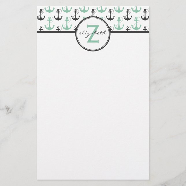 Mint Anchor Monogram Stationery (Front)
