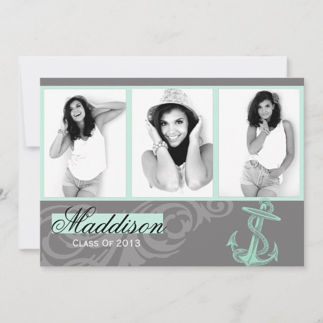 Mint Anchor Photo Graduation Flat Card (Front)