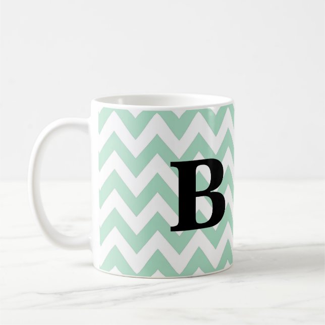 Mint and Black Chevron Monogram Mug (Left)