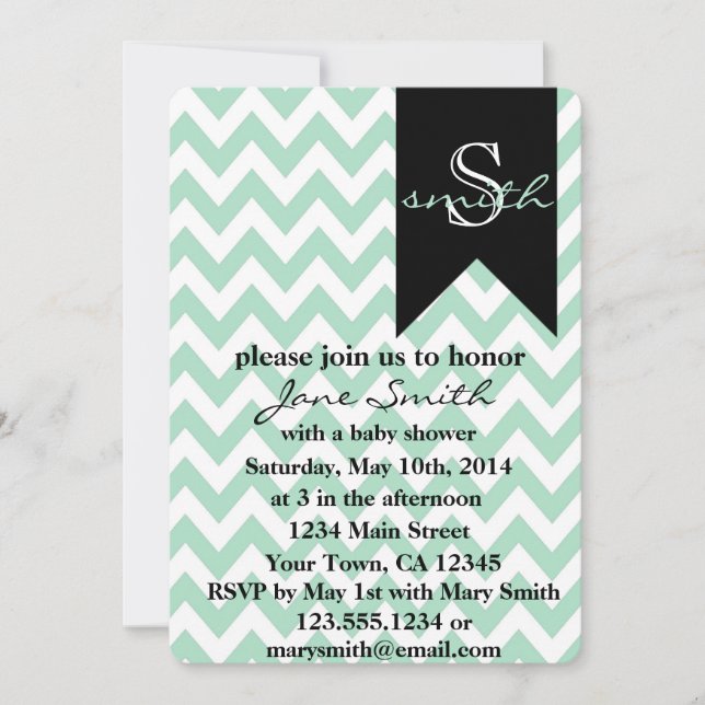 Mint and Black Monogram Baby Shower Invitation (Front)