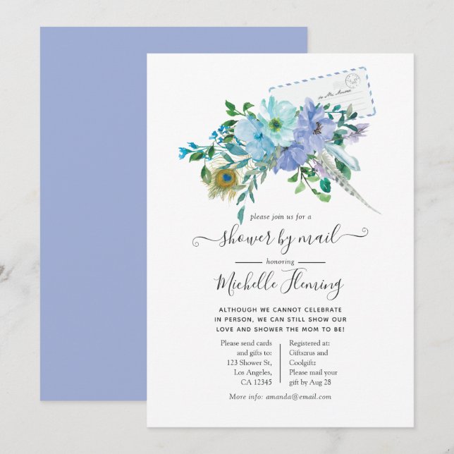 Mint and Blue Boho Baby Shower by Mail Invitation (Front/Back)