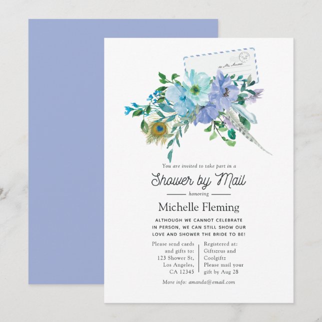 Mint and Blue Boho Bridal Shower by Mail Invitation (Front/Back)