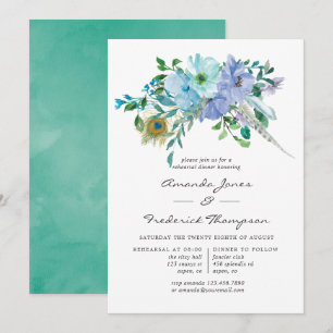 Mint and Blue Boho Floral Rehearsal Dinner Invitation