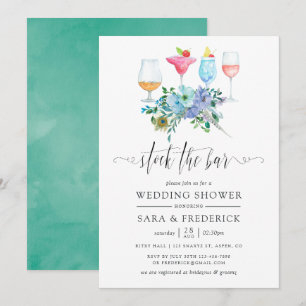 Mint and Blue Boho Floral Stock the Bar Invitation