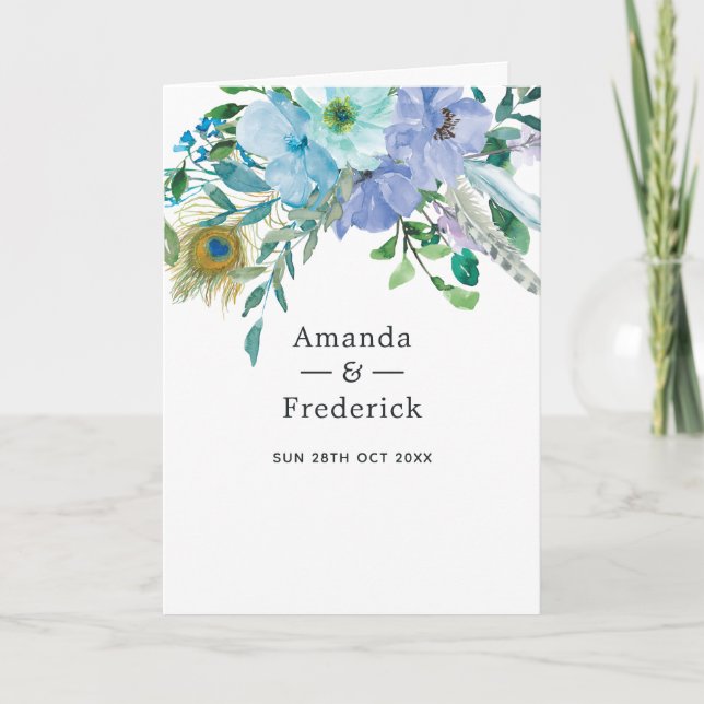Mint and Blue Boho Floral Wedding Programme (Front)